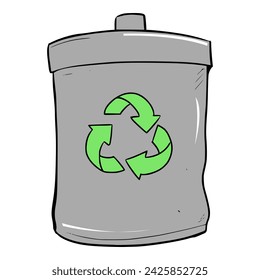 trash bin illustration colored hand drawn