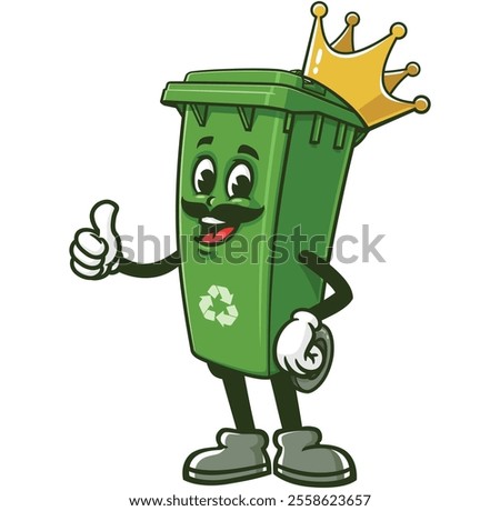 Trash Bin King,  Cartoon Character Mascot Illustration Vector Clip-art Hand-drawn Logo Design
