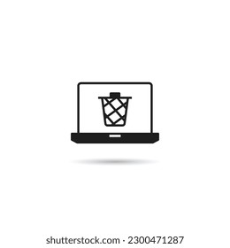 papelera en ilustración vectorial de icono de portátil