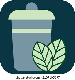 Trash bin with leaves, illustration, vector on a white background.