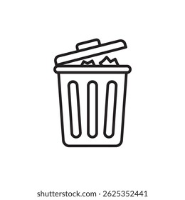 Trash Bin with Lid and Crumpled Paper Representing Waste Management and Disposal