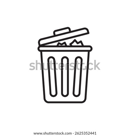 Trash Bin with Lid and Crumpled Paper Representing Waste Management and Disposal