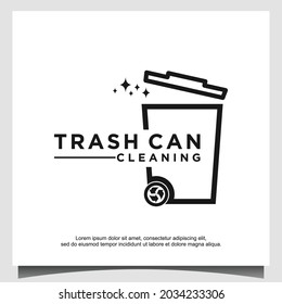 trash bin with line art logo design template vector