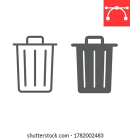 Trash Bin Line And Glyph Icon, Ui And Button, Delete Sign Vector Graphics, Editable Stroke Linear Icon, Eps 10