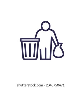 trash bin line icon with a man