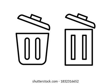 trash bin line icons set vector