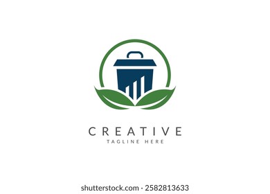 Trash bin logo design vector illustration.