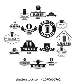 Trash bin logo icons set. Simple illustration of 16 trash bin logo vector icons for web
