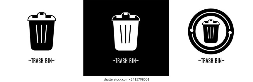 Trash bin logo set. Collection of black and white logos. Stock vector.