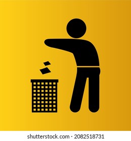 Trash bin with man vector illustration