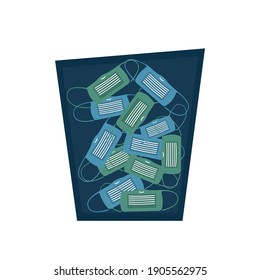 trash bin with masks. flat isolated vector