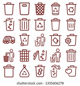 papelera de basura - juego de iconos de línea delgada mínimo. esquema simple de ilustración vectorial. concepto para infografía, sitio web o aplicación.