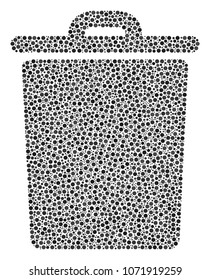 Trash Bin mosaic of round dots in different sizes and color hues. Dots are united into trash bin vector composition. Dotted vector illustration.