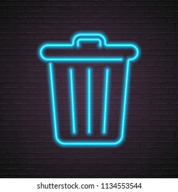 Trash Bin  Neon Light Glowing Vector Illustration with Dark Background