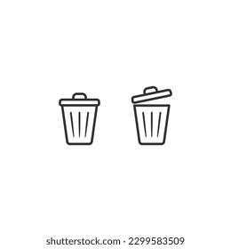 Trash bin open and close icon set .