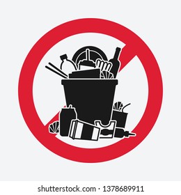 Trash Bin Overflowing Garbage. Sign Do Not Litter