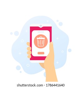 Trash bin in phone, vector