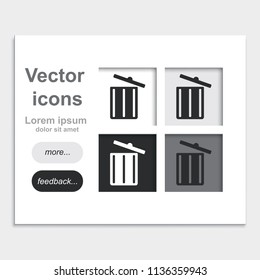 Trash bin placed on web page template flat vector icon.
