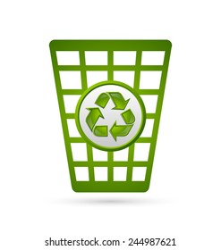 Trash bin with recycle icon isolated on white background
