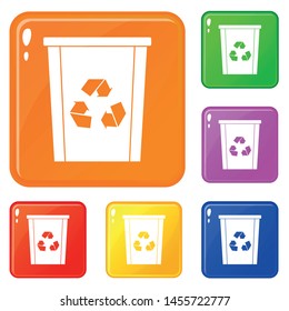 Trash bin with recycle symbol icons set collection vector 6 color isolated on white background