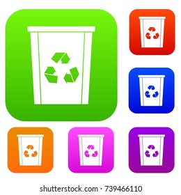 Trash bin with recycle symbol set icon color in flat style isolated on white. Collection sings vector illustration