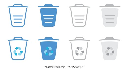 Trash Bin, Recycling icon logo and Delete icons UI Design vector set