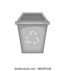 Trash bin with recycling sign icon in black monochrome style on a white background vector illustration
