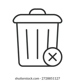 Icono de papelera rechazado en diseño de línea. papelera de basura, error, prohibido, basura sobre fondo blanco Vector. Icono de trazo editable de residuos