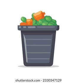 Trash bin with rubbish isolated on white background. flat vector of garbage bin