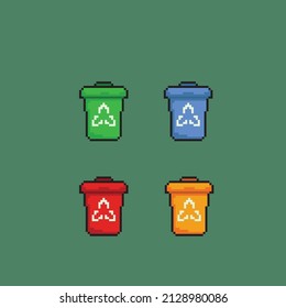 trash bin set with different color in pixel style