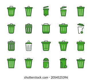 Trash bin set line icons in flat design with elements for web site design and mobile apps.  Collection modern infographic logo and symbol. House vector line pictogram