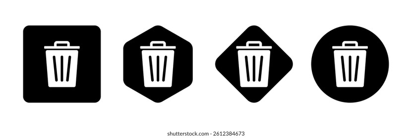 Trash Bin Set on White Background. Vector Solid Delete Symbol in Flat Design Style. Recycle Bin, Rubbish, Garbage Sign.
