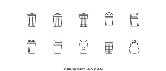 Trash bin set simple line icons. Trash can icon. Vector isolated flat illustration, eps10