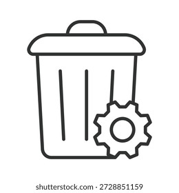 Icono de Configuraciones de papelera en diseño de línea. gestión de residuos, papelera, sistema en Vector de fondo blanco. Icono de trazo editable de residuos