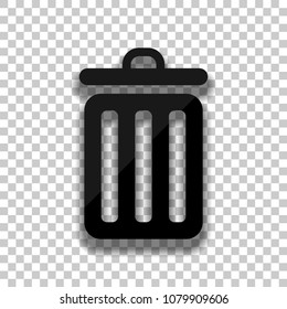 trash bin. simple icon. Black glass icon with soft shadow on transparent background