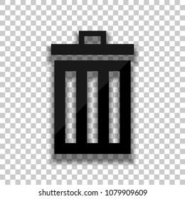 trash bin. simple icon. Black glass icon with soft shadow on transparent background
