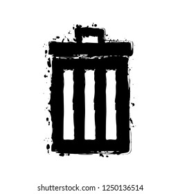 trash bin. simple icon. Black ink with splashes on white background