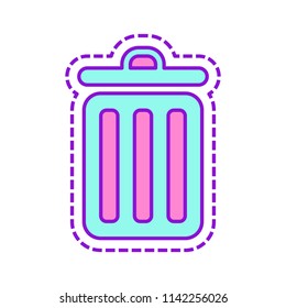 trash bin. simple icon. Colored sketch with dotted border on white background
