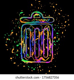 trash bin. simple icon. Colored ink with splashes on black background