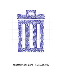 trash bin. simple icon. Hand drawn sketched picture with scribble fill. Blue ink. Doodle on white background
