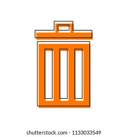 trash bin. simple icon. Isolated icon consisting of black thin contour and orange moved filling on different layers. White background