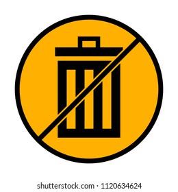 trash bin. simple icon. not allowed, black object in warning sign with orange background color