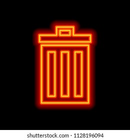 trash bin. simple icon. Orange neon style on black background. Light icon