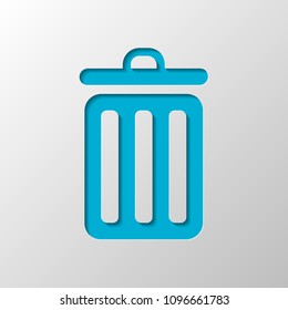 trash bin. simple icon. Paper design. Cutted symbol with shadow