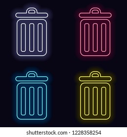 trash bin. simple icon. Set of fashion neon sign. Casino style on dark background. Seamless pattern