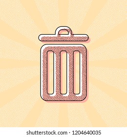 trash bin. simple icon. Vintage retro typography with offset printing effect. Dots poster with comics pop art background