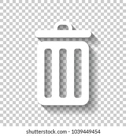 trash bin. simple icon. White icon with shadow on transparent background