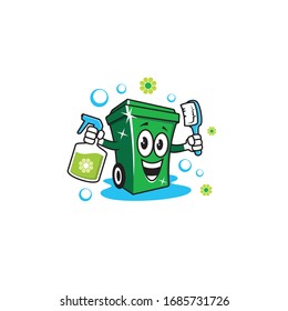 Trash Bin, Spray Bottle and Brush logo / icon design