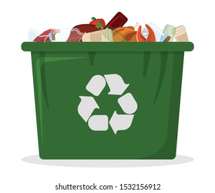 Trash Bin and Tank Icon. Garbage Bin on white Background. Trash Container Symbol, Icon and Badge. Cartoon Vector illustration.