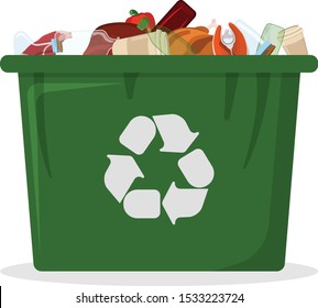 Trash Bin and Tank Icon. Garbage Bin on white Background. Container Symbol, Icon and Badge. Cartoon Vector illustration.